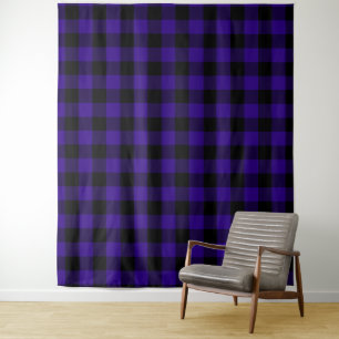 Purple Black Buffalo Plaid Backdrop Wall Covering Tapestry