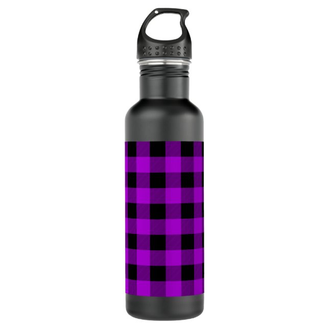 Purple & Black Buffalo Plaid Check | 710 Ml Water Bottle (Front)