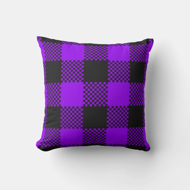 Purple & Black Buffalo Plaid Halloween Decor  Cushion (Front)
