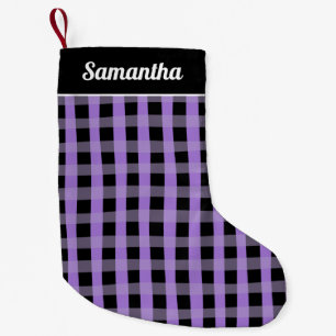 Purple  Black Buffalo Plaid Personalised Name Small Christmas Stocking