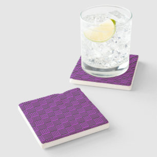 Purple & Black Buffalo Plaid & Stripes Stone Coaster