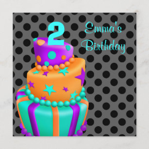 Purple Black Cake Presents Girls 2nd Birthday Invitation