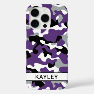 Purple Black Camouflage Personalised iPhone 16 Pro Case