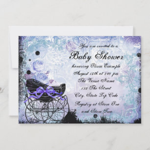 Purple Black Carriage Baby Shower Invitation