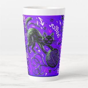 Purple Black Cat Latte Mug