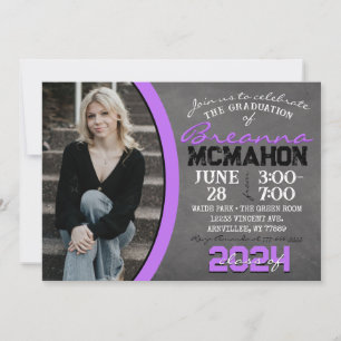 Purple & Black Chalkboard Graduation Invitation