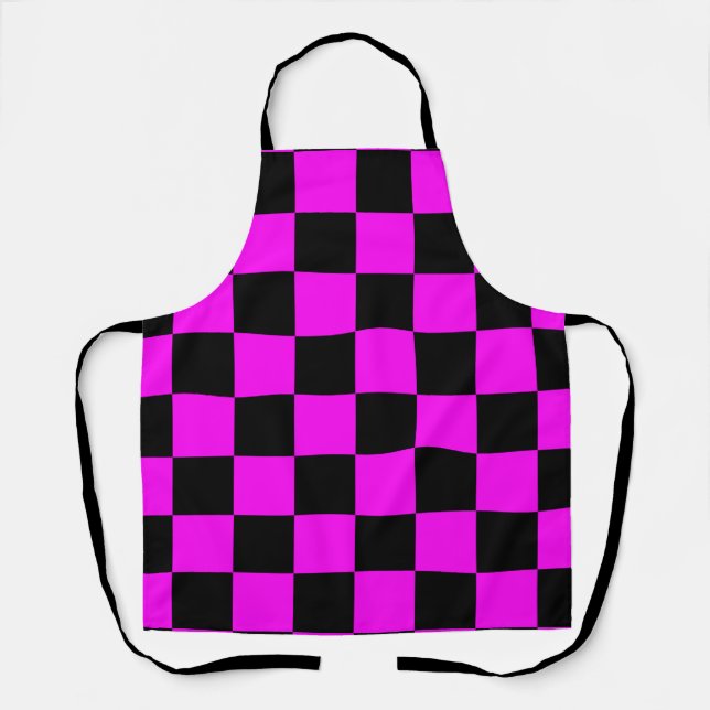 Purple Black Chequered Check Pattern Apron (Front)
