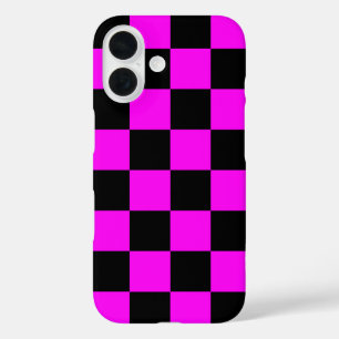 Purple Black Chequered Check Pattern iPhone 16 Case