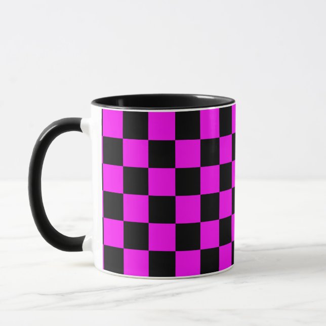 Purple Black Chequered Check Pattern Mug (Left)