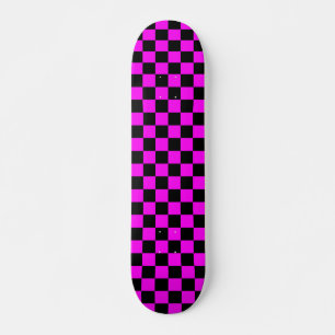 Purple Black Chequered Check Pattern Skateboard
