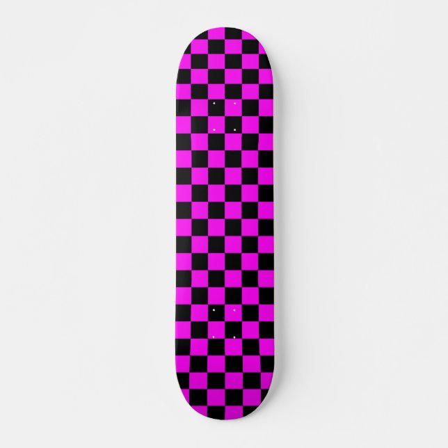 Purple Black Chequered Check Pattern Skateboard (Front)