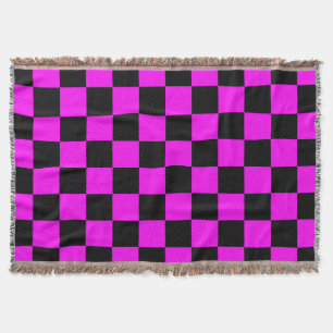 Purple Black Chequered Check Pattern Throw Blanket