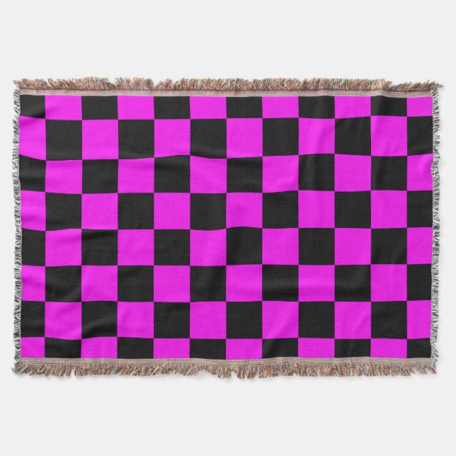 Purple Black Chequered Check Pattern Throw Blanket (Front)