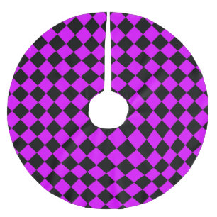 Purple Black Chequered Diamond Pattern Brushed Polyester Tree Skirt