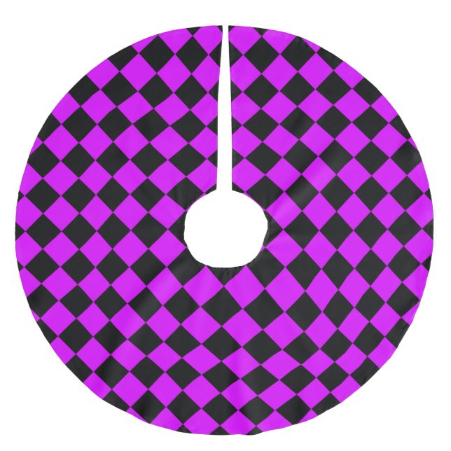 Purple Black Chequered Diamond Pattern Brushed Polyester Tree Skirt (Front)