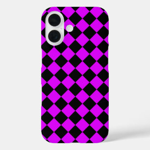 Purple Black Chequered Diamond Pattern iPhone 16 Case