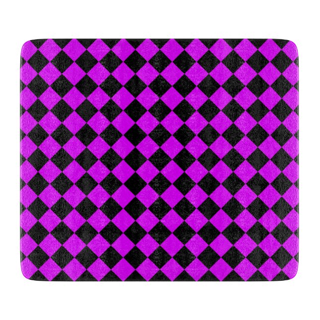 Purple Black Chequered Diamond Pattern Cutting Board (Front)