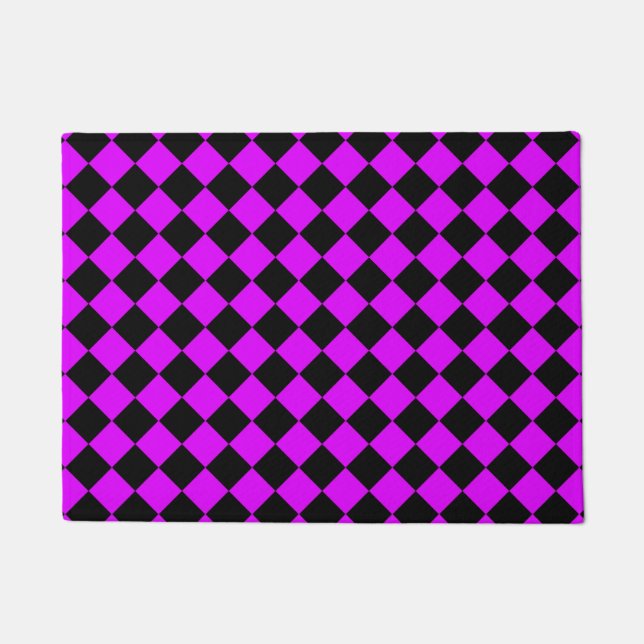 Purple Black Chequered Diamond Pattern Doormat (Front)