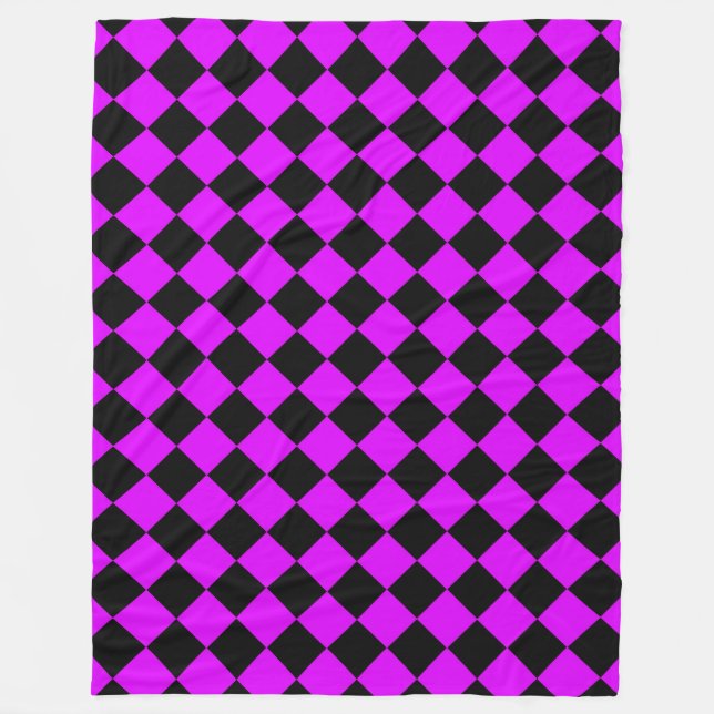 Purple Black Chequered Diamond Pattern Fleece Blanket (Front)