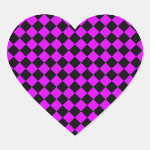 Purple Black Chequered Diamond Pattern Heart Sticker