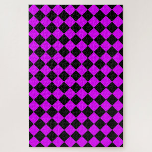 Purple Black Chequered Diamond Pattern Jigsaw Puzzle