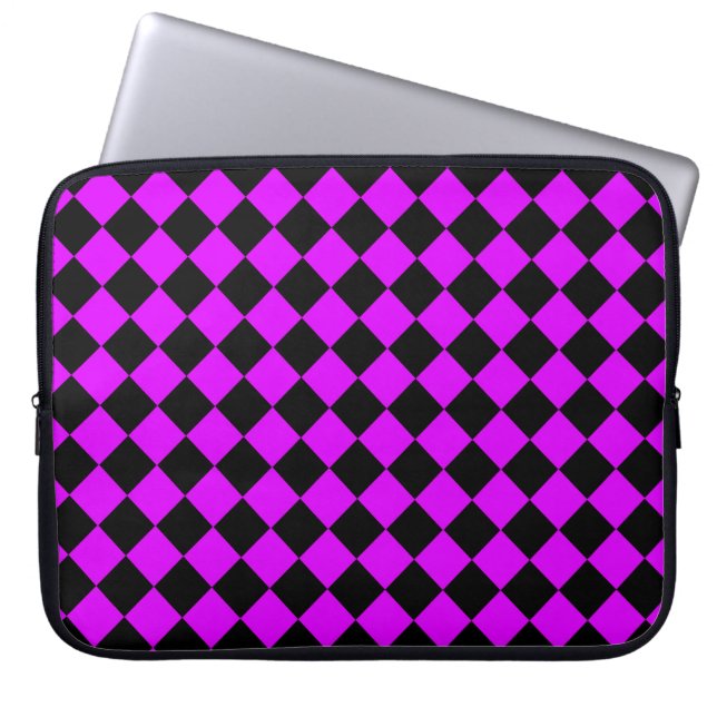 Purple Black Chequered Diamond Pattern Laptop Sleeve (Front)