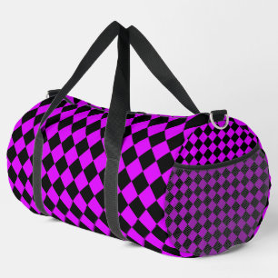 Purple Black Chequered Diamond Pattern Large Duffle Bag