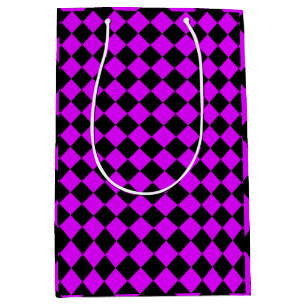 Purple Black Chequered Diamond Pattern Medium Gift Bag
