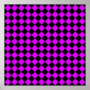 Purple Black Chequered Diamond Pattern Poster