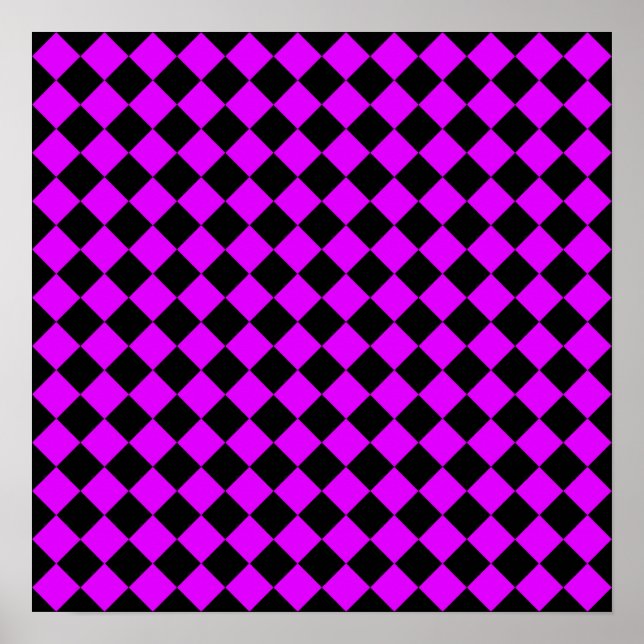 Purple Black Chequered Diamond Pattern Poster (Front)