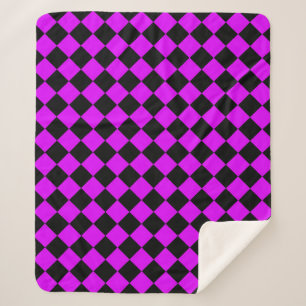 Purple Black Chequered Diamond Pattern Sherpa Blanket