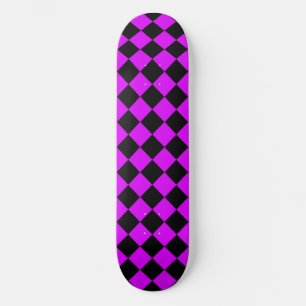 Purple Black Chequered Diamond Pattern Skateboard