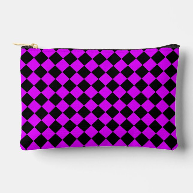 Purple Black Chequered Diamond Pattern Small Accessory Pouch (Front)
