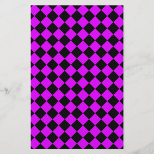 Purple Black Chequered Diamond Pattern Stationery