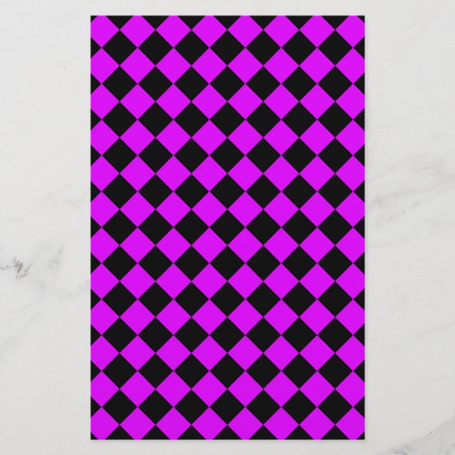 Purple Black Chequered Diamond Pattern Stationery (Front)