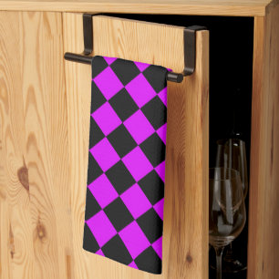 Purple Black Chequered Diamond Pattern Tea Towel