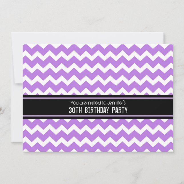 Purple Black Chevron 30th Birthday Party Invitation (Front)