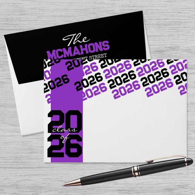 Purple Black Class of + Return Address Graduation Envelope (Matching Envelopes, Return Address Labels & Envelope Seals)