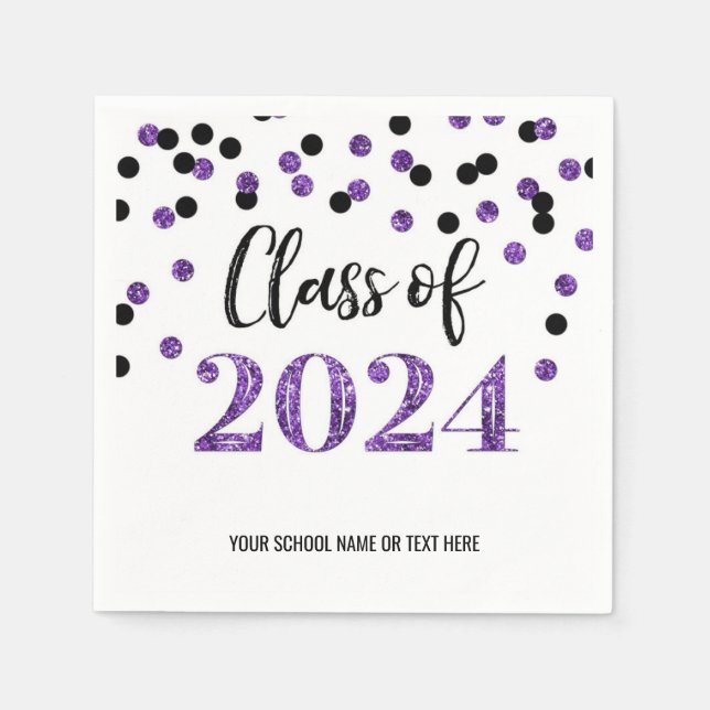 Purple Black Confetti Class of 2024  Napkins (Front)