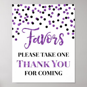 Purple Black Confetti Favours Baby Shower Sign