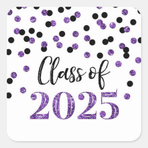 Purple Black Confetti Graduation 2025 Square Sticker