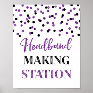 Purple Black Confetti Headband Making Station Poster