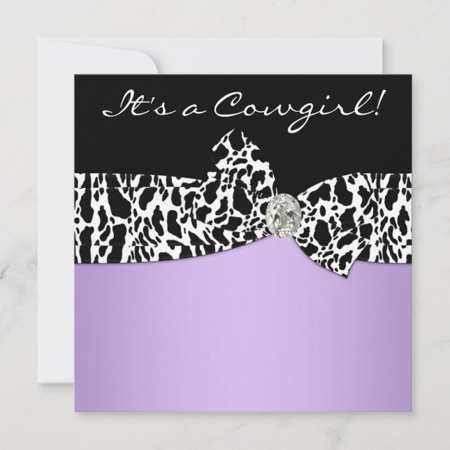 Purple Black Cow Print Cowgirl Baby Shower Invitation (Front)
