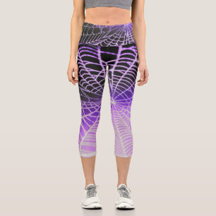 Purple Black Creepy Spooky Spider Web Capri Leggings