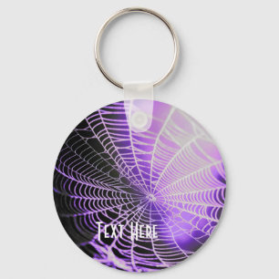 Purple Black Creepy Spooky Spider Web Key Ring