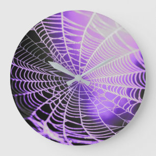 Purple Black Creepy Spooky Spider Web Large Clock