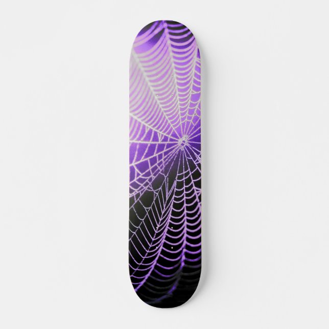 Purple Black Creepy Spooky Spider Web Skateboard (Front)
