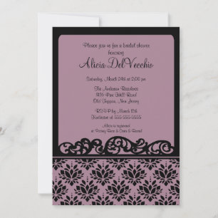 Purple & Black Damask Bridal Shower Invitation