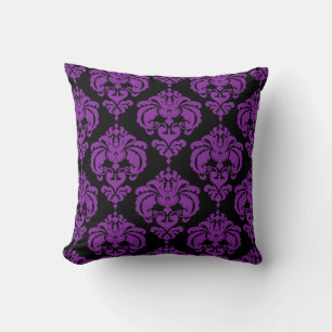Purple & Black Damask Chic Modern Elegant Pattern Cushion