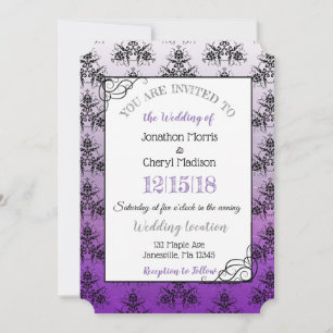 Purple Black Damask Classy Wedding invitations